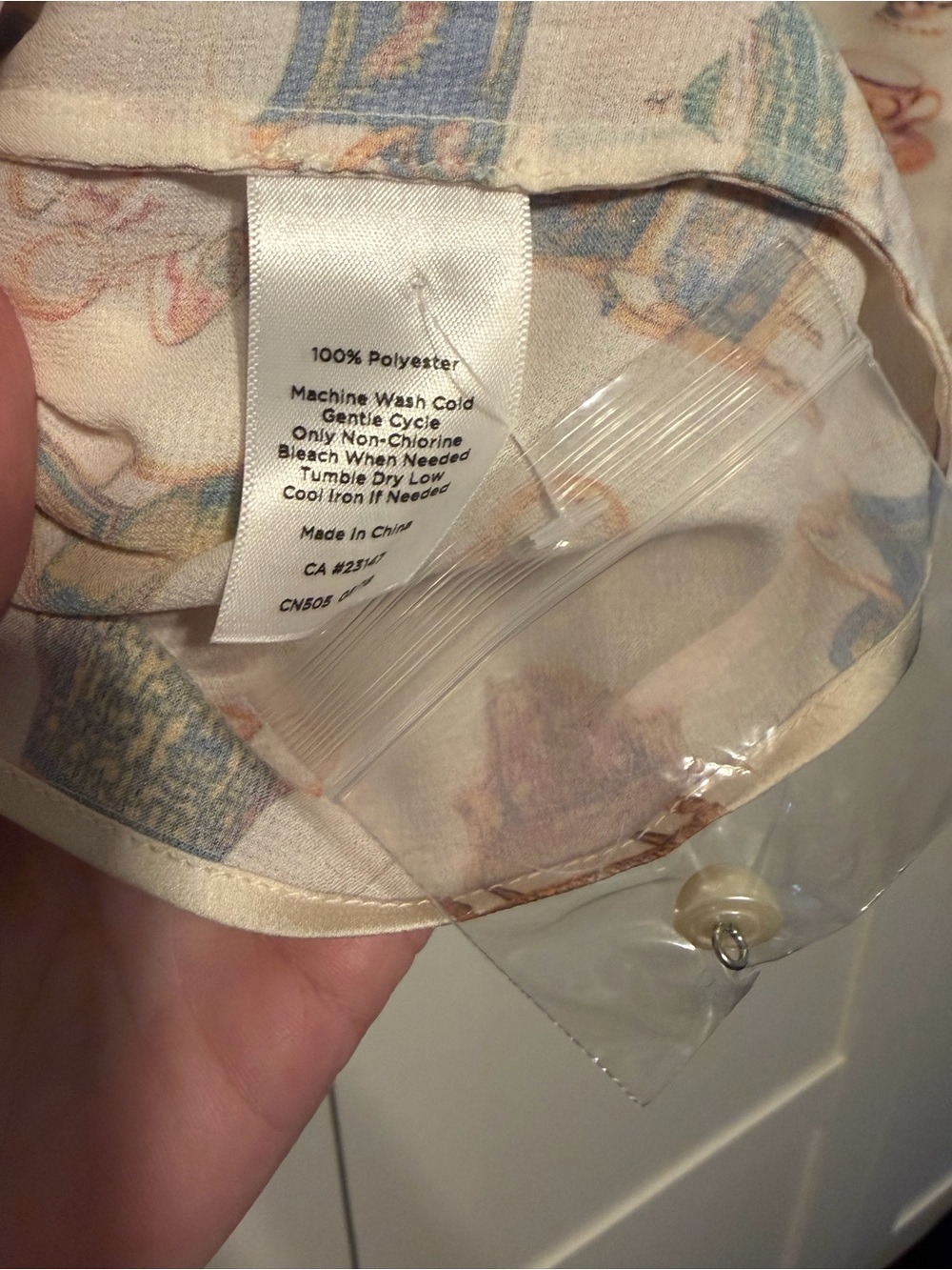Talbots Cream Print Top with Multicolored Teacups and Chairs - Picture 5 of 5